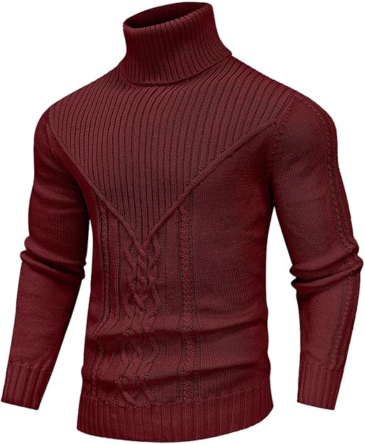 Men's Turtleneck Sweater Cable Knitted Pullover Sweater