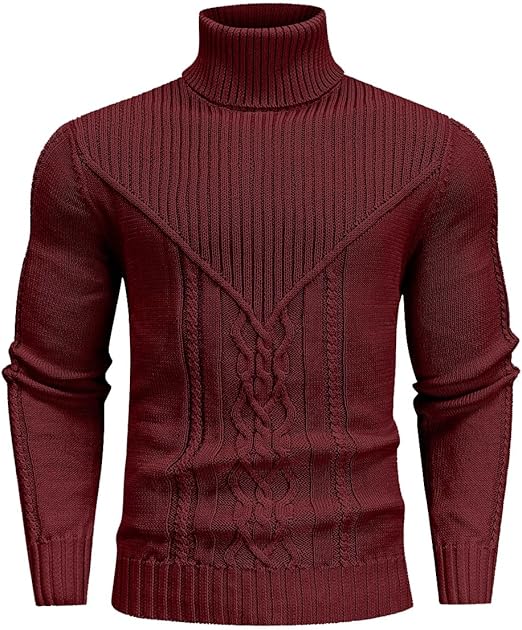 Men's Turtleneck Sweater Cable Knitted Pullover Sweater