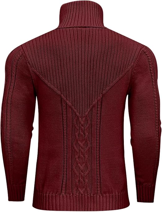 Men's Turtleneck Sweater Cable Knitted Pullover Sweater