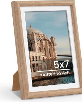 Natural Woodgrain Picture Frame 5×7 – Fits 4×6 with Mat, Wall or Tabletop Display (1 Pack)