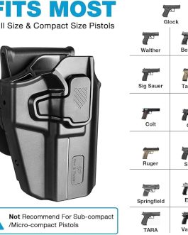 OWB Holster — Fits Glock/Sig/Smith/1911/Many More, Ambidextrous, Adjustable Paddle