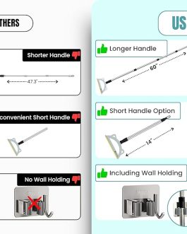 Pet Hair Remover Broom – 60” Adjustable Carpet Rake for Low Pile Rugs & Stairs, with Wall Clamp