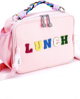 Pink Kids Lunch Bag – Insulated Tote with Shoulder Strap, Perfect for School, Snacks & Picnics