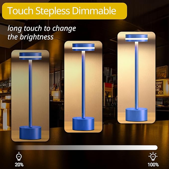 Rechargeable Touch Lamp – Stepless Dimmable Cordless Bedside & Table Light (Blue)