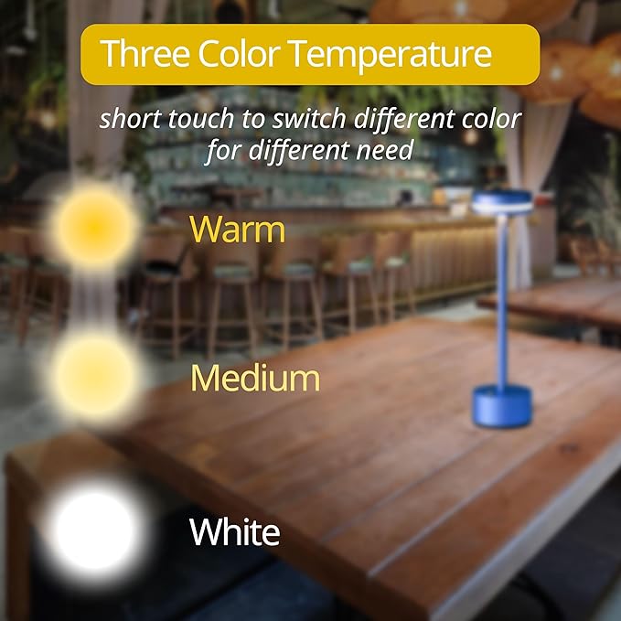 Rechargeable Touch Lamp – Stepless Dimmable Cordless Bedside & Table Light (Blue)