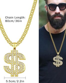 Retro 80s 90s Hip Hop Costume Kit – Fake Gold Chains, Necklace, Ring, Glasses & Hat for Party Outfits