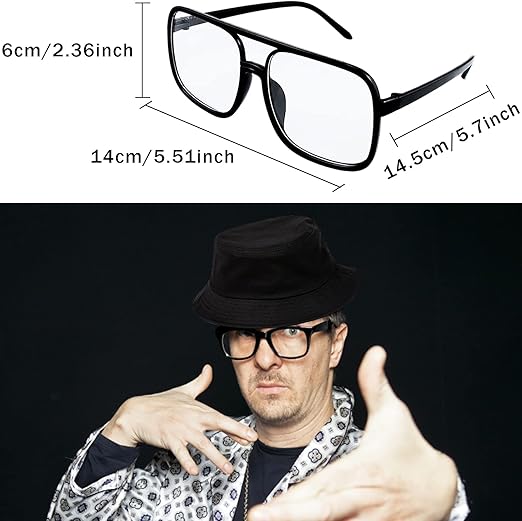 Retro 80s 90s Hip Hop Costume Kit – Fake Gold Chains, Necklace, Ring, Glasses & Hat for Party Outfits