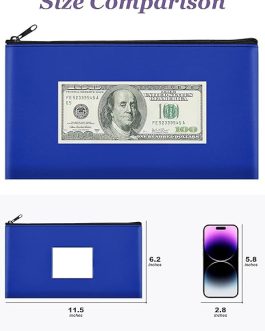 SMARTAKE Blue Zipper Bags – 10-Pack Leather Pouches for Money, Makeup, Invoices & Tools (11.5” x 6.2”)