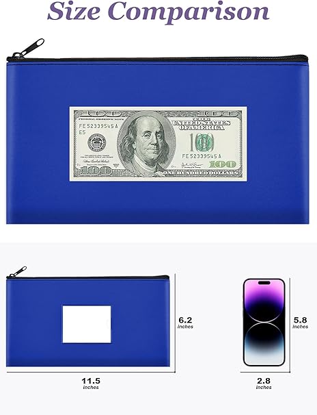 SMARTAKE Blue Zipper Bags – 10-Pack Leather Pouches for Money, Makeup, Invoices & Tools (11.5” x 6.2”)