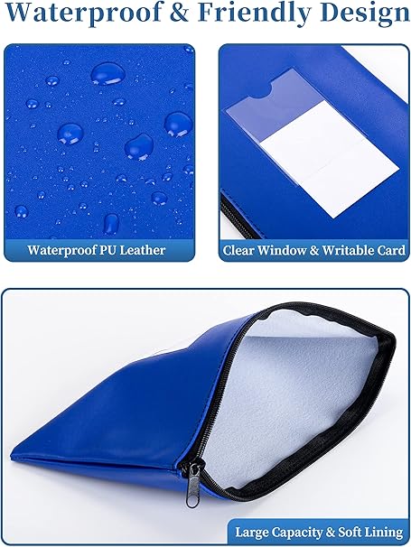SMARTAKE Blue Zipper Bags – 10-Pack Leather Pouches for Money, Makeup, Invoices & Tools (11.5” x 6.2”)