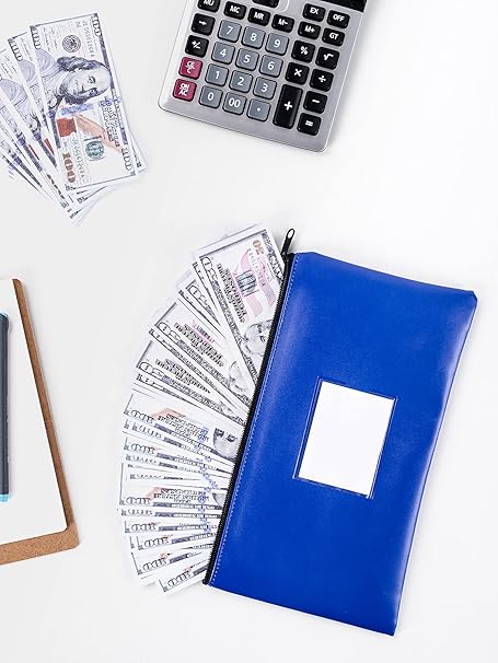 SMARTAKE Blue Zipper Bags – 10-Pack Leather Pouches for Money, Makeup, Invoices & Tools (11.5” x 6.2”)