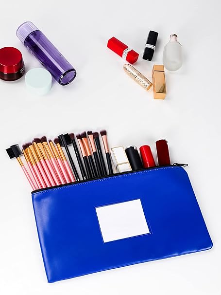 SMARTAKE Blue Zipper Bags – 10-Pack Leather Pouches for Money, Makeup, Invoices & Tools (11.5” x 6.2”)