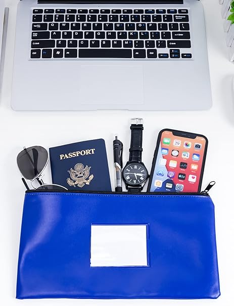 SMARTAKE Blue Zipper Bags – 10-Pack Leather Pouches for Money, Makeup, Invoices & Tools (11.5” x 6.2”)