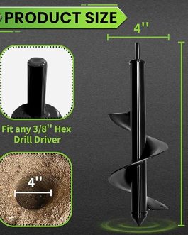 SYITCUN Auger Drill Bit for Planting – 4”x12” Heavy-Duty Garden Spiral Bit with 3/8” Hex Drive