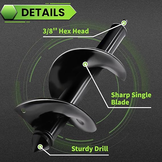 SYITCUN Auger Drill Bit for Planting – 4”x12” Heavy-Duty Garden Spiral Bit with 3/8” Hex Drive
