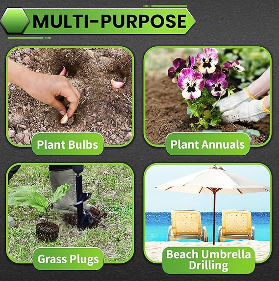 SYITCUN Auger Drill Bit for Planting – 4”x12” Heavy-Duty Garden Spiral Bit with 3/8” Hex Drive