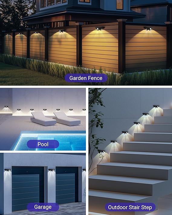 Solar Fence Lights 12-Pack – Motion Sensor Outdoor Lights with Dual Color Modes, Waterproof