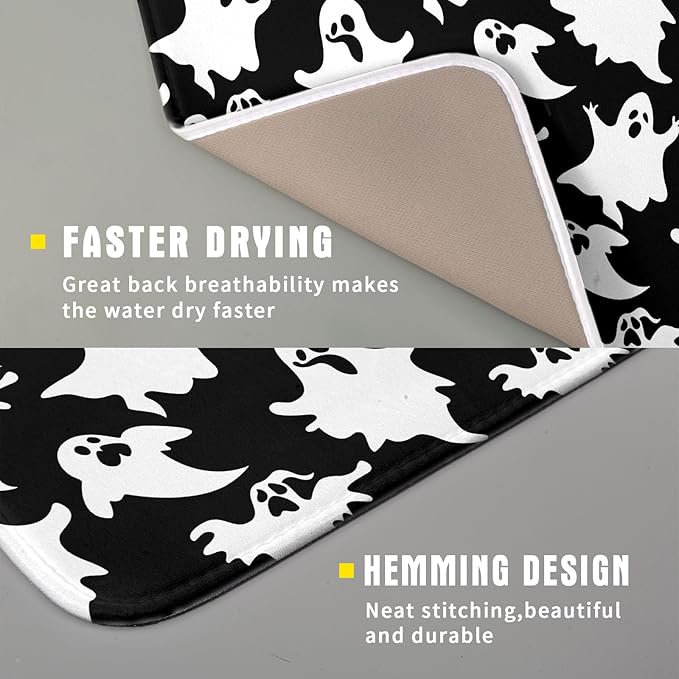 Spooky Ghost & Bat Dish Drying Mat – 16x18” Halloween Kitchen Counter Pad