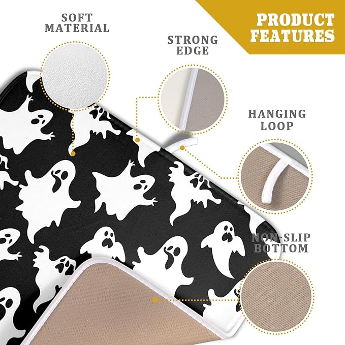 Spooky Ghost & Bat Dish Drying Mat – 16x18” Halloween Kitchen Counter Pad