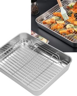 Stainless Steel Roasting Pan with Rack – Non-Stick, Deep Edges, 23.5 x 17.5 x 5cm