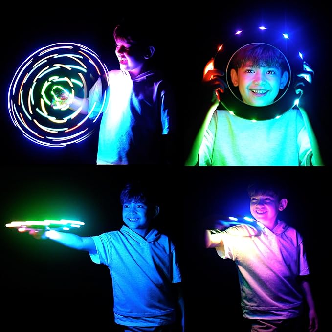 TOSY Red LED Flying Ring – 12 Super Bright Lights, Waterproof, Auto Light-Up Outdoor Toy