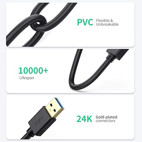 USB 3.0 Extension Cable 2-Pack – 6.6FT Male to Female Cord by VCZHS for PC Accessories & Devices