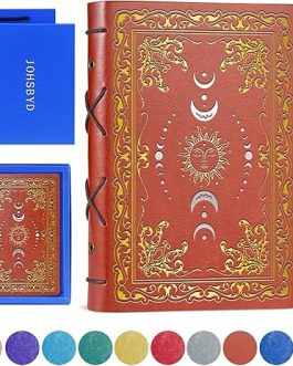 Vintage Sun & Moon Journal – A5 Brown Faux Leather Hardcover Notebook with Pen, 320 Pages