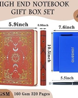 Vintage Sun & Moon Journal – A5 Brown Faux Leather Hardcover Notebook with Pen, 320 Pages