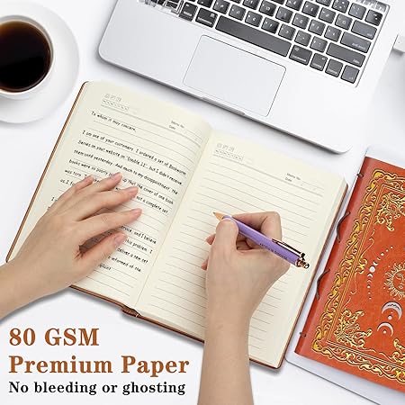 Vintage Sun & Moon Journal – A5 Brown Faux Leather Hardcover Notebook with Pen, 320 Pages