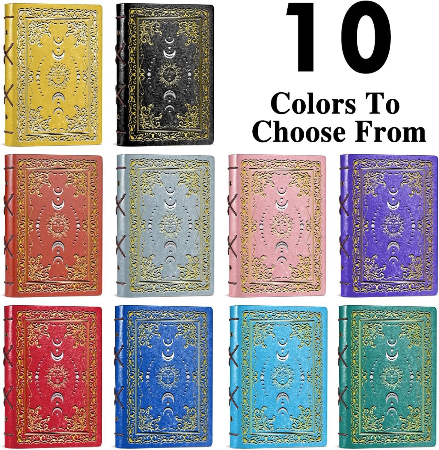 Vintage Sun & Moon Journal – A5 Brown Faux Leather Hardcover Notebook with Pen, 320 Pages