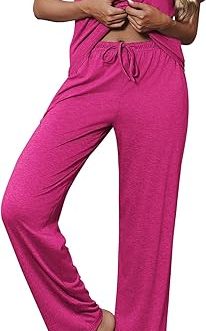 Women’s Soft Pajama Set – 2-Piece V-Neck Short Sleeve Sleepwear with Pants & Pockets by Ekouaer